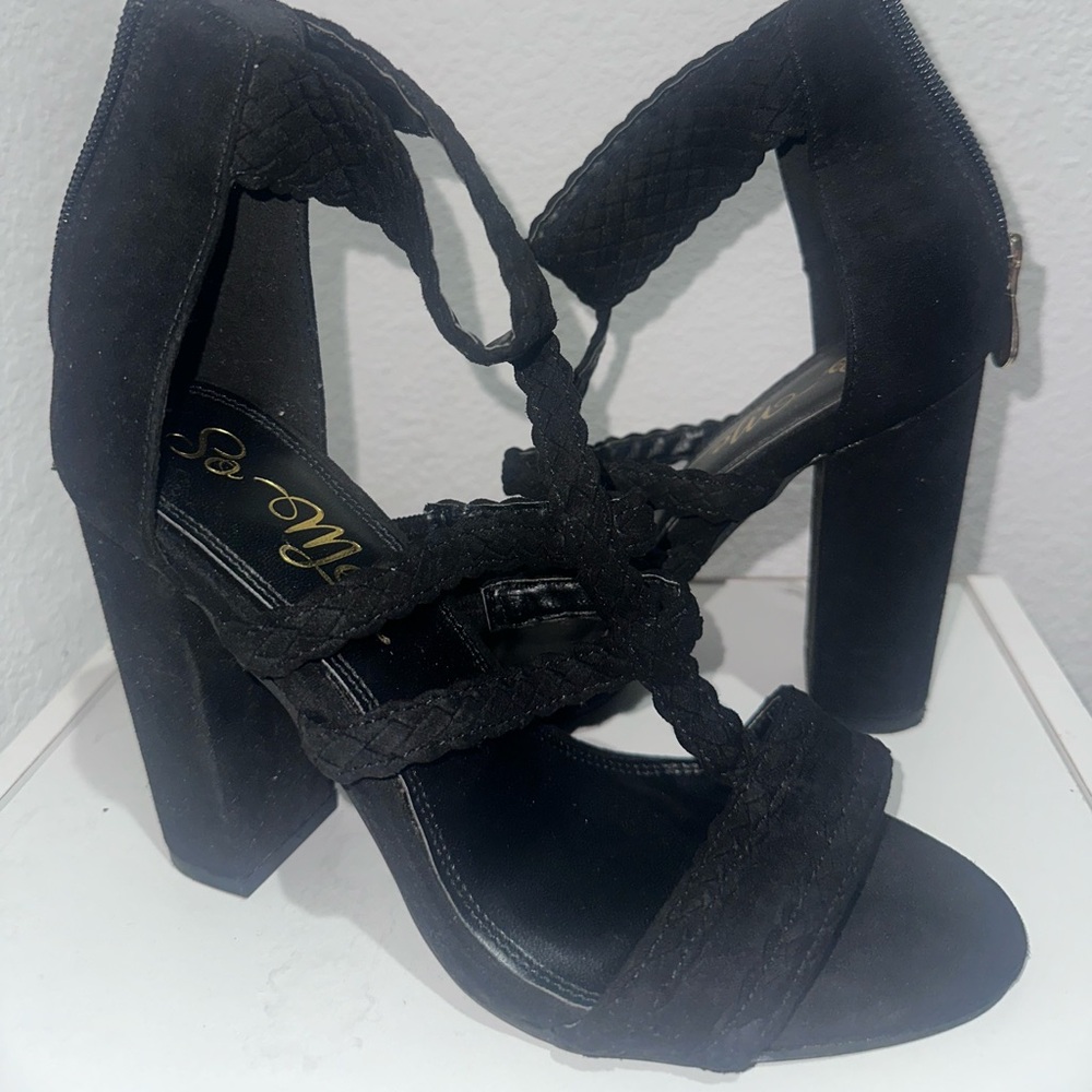 So Me Black Braided Heels